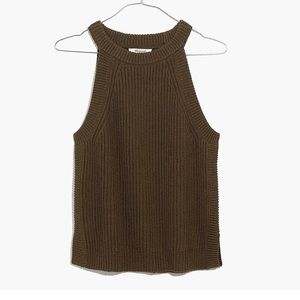 Madewell Valley Sweater Tank size Small High Neckline Brown/Green ribbed knit S
